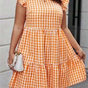 SHEIN Orange and White Ruffled Tiered Mini Sundress